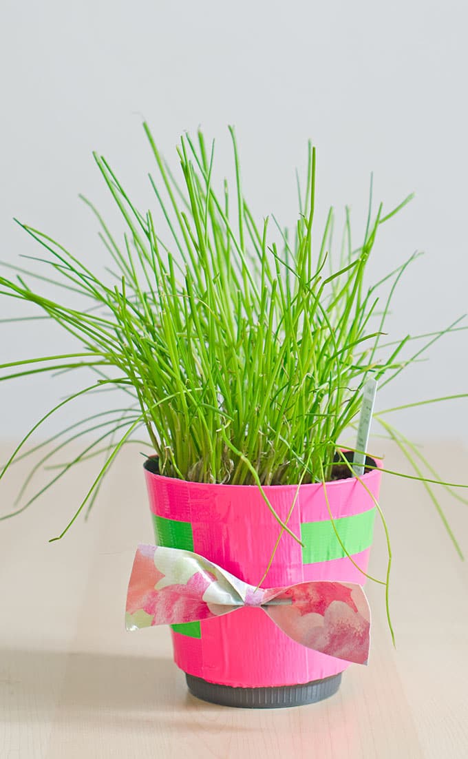 These Duck Tape® Flower Pots with Bow make a great Mother’s Day gift idea, Spring gift idea or just because gift!