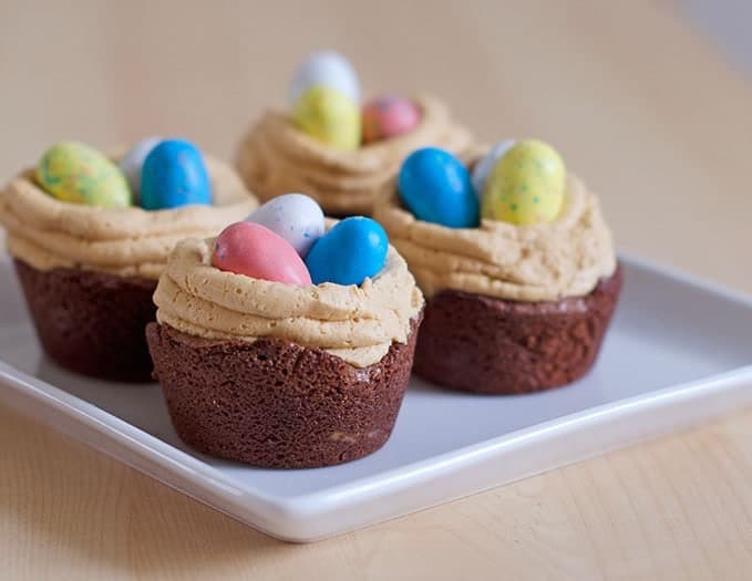 Individual Brownies with Peanut Butter Bird's Nest Frosting Recipe