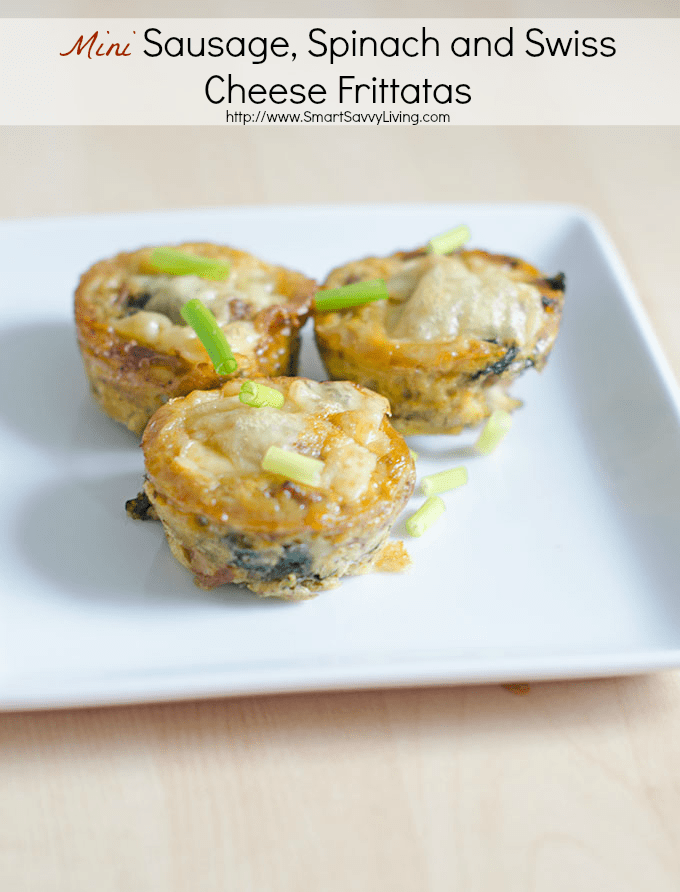 Mini Sausage, Spinach and Swiss Cheese Frittatas Recipe | SmartSavvyLiving.com