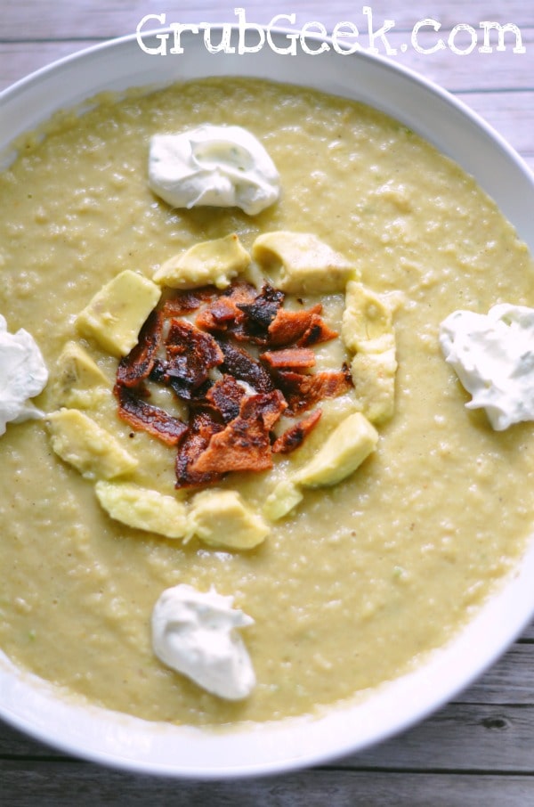 Avocado and Corn Soup with Bacon and Lime Whipped Cream