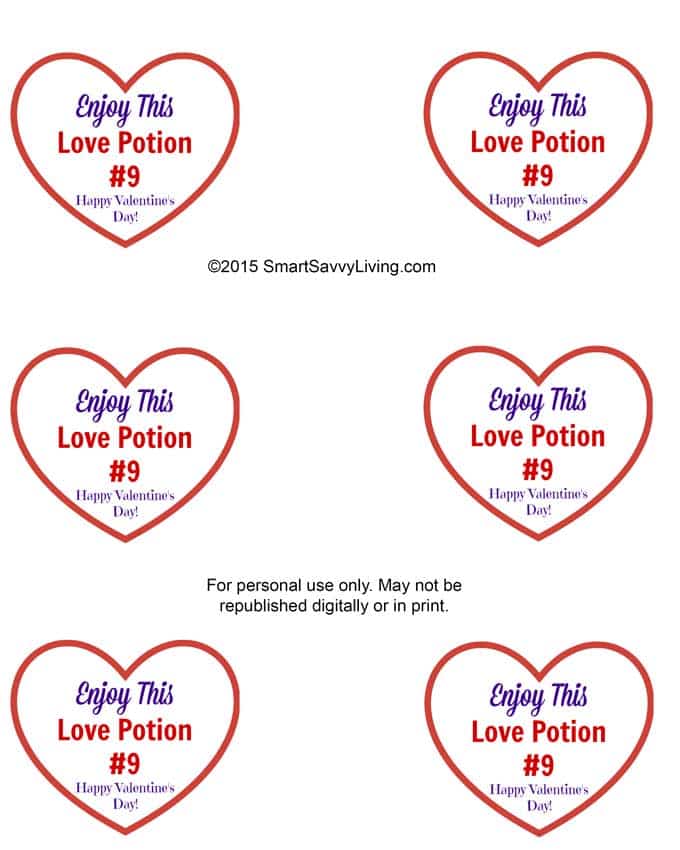 Free Printable Love Potion #9 Adult Valentines