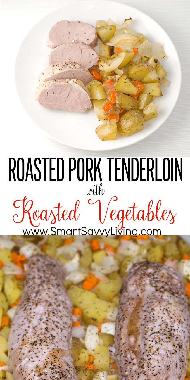 Pork Tenderloin with Roasted Vegetables Recipe | I love this pork tenderloin recipe for easy weeknight dinners! It has little prep and cooks your meat and veggies all in the same pan in under an hour.