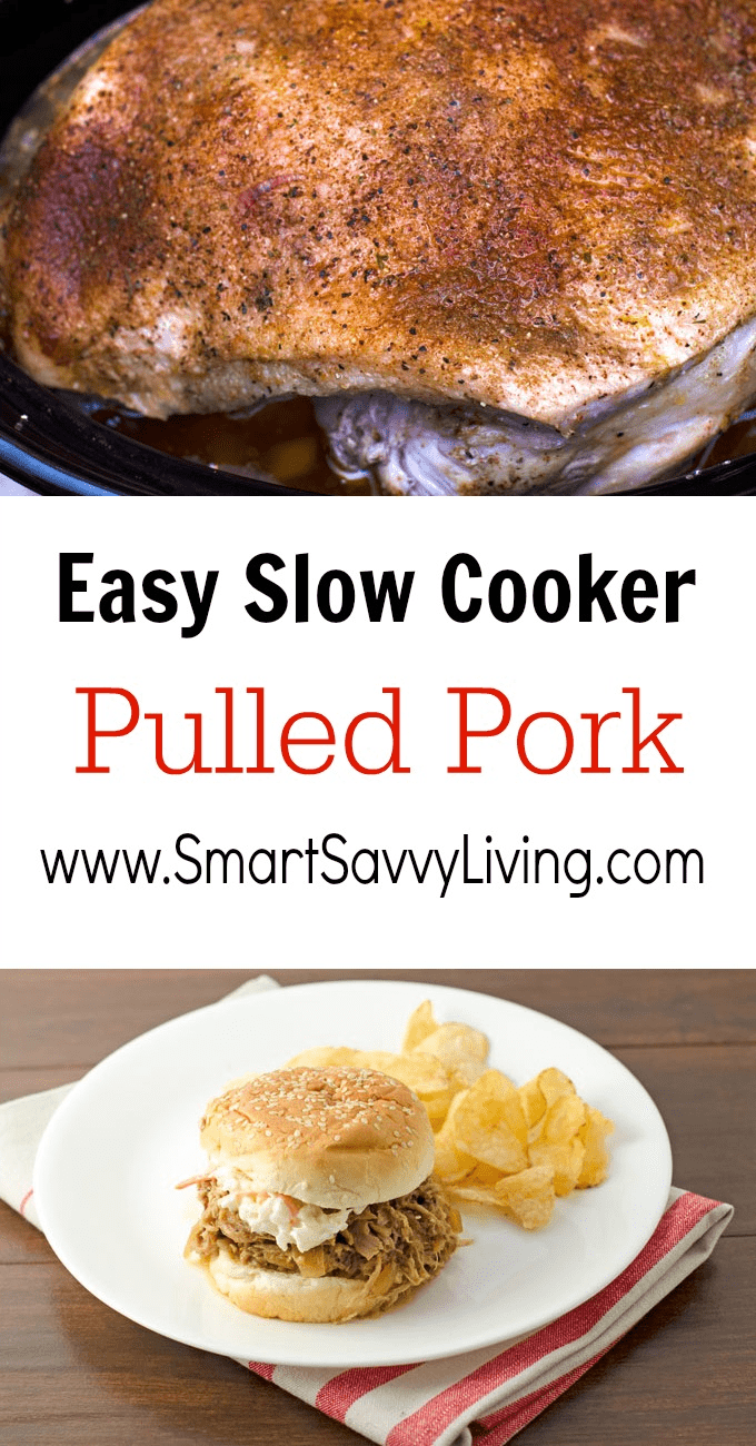 Easy Slow Cooker Pulled Pork Recipe | Easy crockpot recipes don’t get any better than this! This easy slow cooker pulled pork recipe is moist and tender and makes a ton so you have plenty of leftovers for sandwiches, casseroles, and to use in other dishes throughout the week.