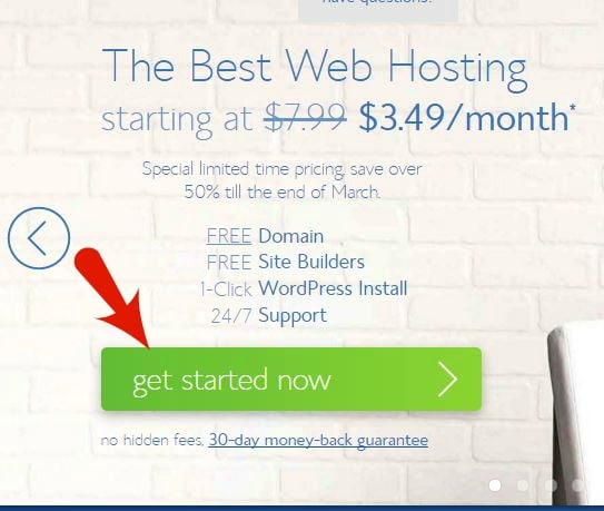 bluehost get started with arrow