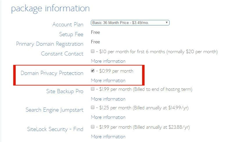 package info highlighted