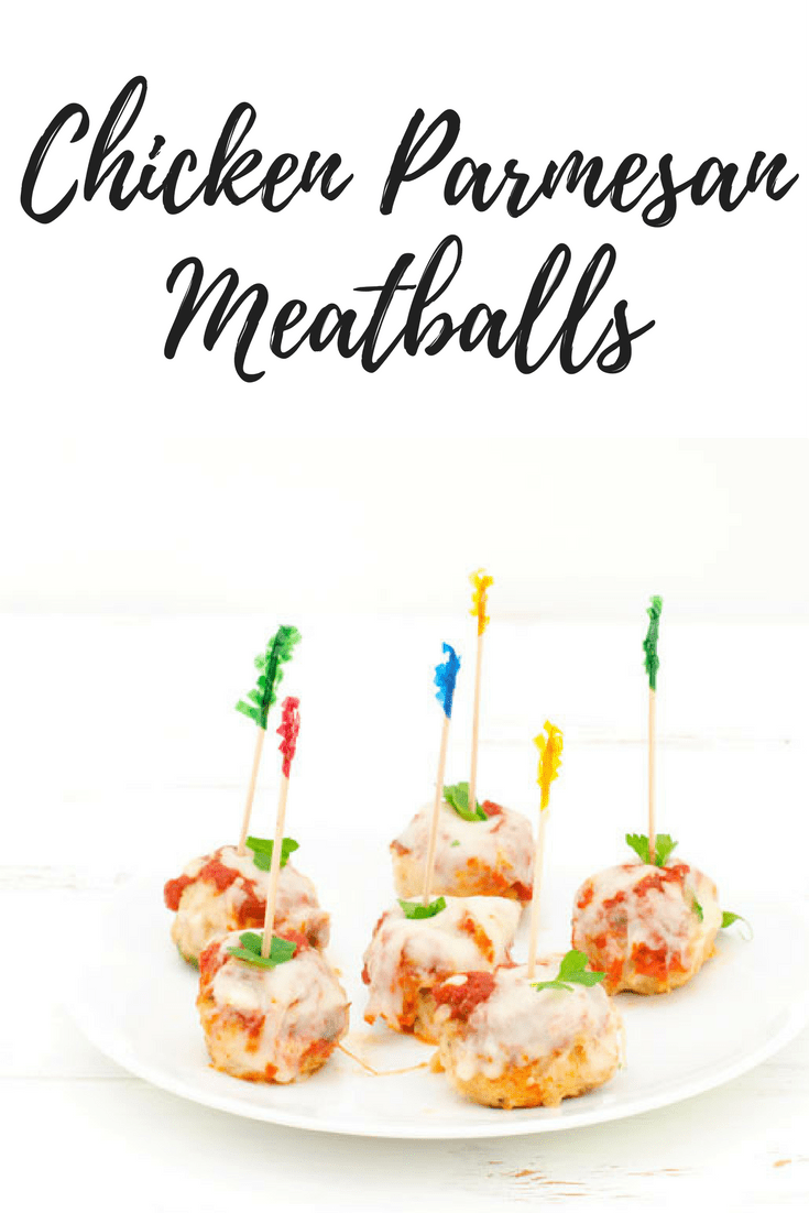 Chicken Parmesan Meatballs Recipe - This easy game day appetizer recipe is perfect when you want to serve something new and so delicious all your guests will be asking for the recipe. Chicken Parmesan Meatballs Recipe pinterest image