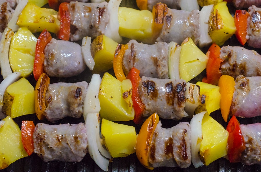 Bratwurst Kebabs Recipe With Potatoes and Peppers